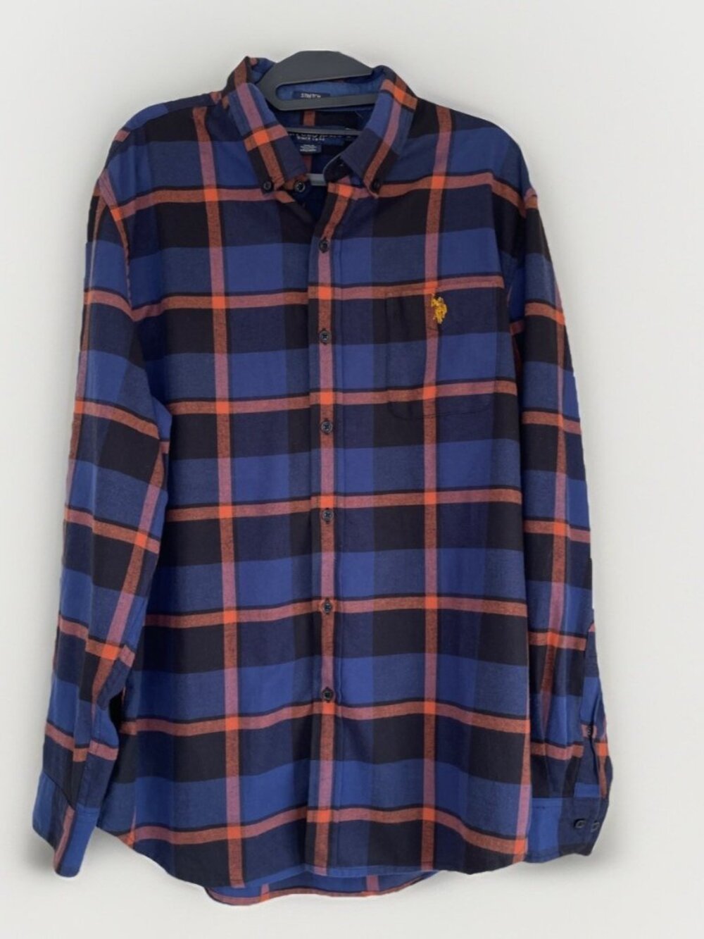 US Polo Assn. Shirt Men's Large Blue Plaid Long Sleeve Button Up Stretch